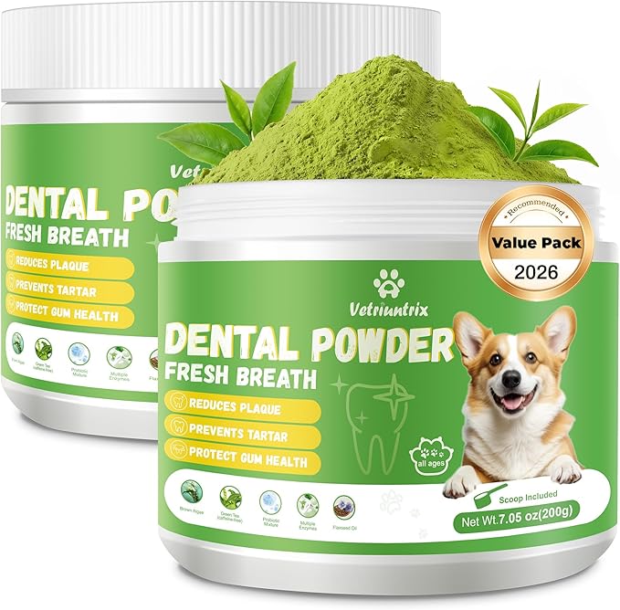 Dog Dental Powder, Dental Powder for Dogs Teeth Cleaning and Breath Fresh, Dog Teeth Cleaning Powder with Natural Plants Ingredients and Postbiotics, 400g
