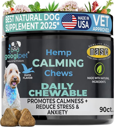 Googipet Daily Hemp Calming Chews for Dogs - Separation Anxiety Relief for Dogs, Non-Drowsy Dog Calming Chews Dog Anxiety Relief Treats with Valerian Root, & Hemp
