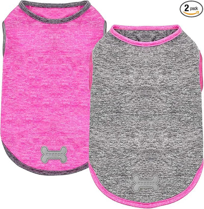 KYEESE 2Pack Dog Shirt, Lightweight Sun Protection Sleeveless Dog T Shirts for Small Dogs Girl, Breathable Pet Reflective Tank Top Summer Dogs Clothes for Outdoor Walking, Grey+Hotpink, L