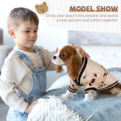Small Dog Sweaters Cute Bear Knitted Dog Cardigans Clothes for Small Medium Dogs Soft Pet Puppy Cat Knitting Outfits Fall Winter Warm Boy Girl Dogs Knitwear Coat Apparel(Beige, X-Large)