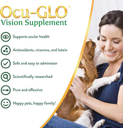 Ocu-GLO Cat & Dog Supplement for Eye Support - Chewable Vision Vitamins Supplements for Large and Small Pets Care with Lutein, Omega-3 Fatty Acids, Grape Seed Extract & Antioxidants (Pack of 2)