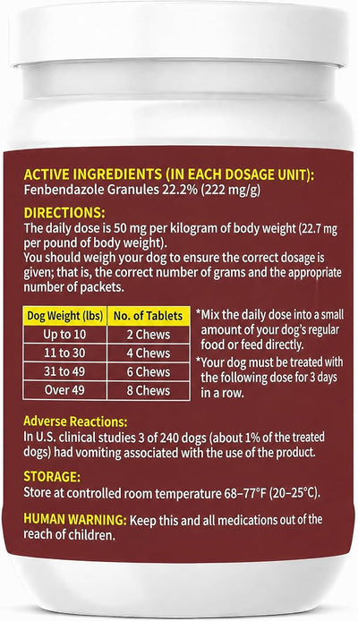 Dog Dewormer with Fenbendazole for Dogs, Broad-Spectrum, Safe for Puppies 6 Weeks & Older, 25 Chews