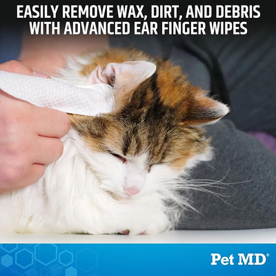 Pet MD Advanced Ear Finger Wipes for Dogs & Cats - Cucumber Melon (50ct) | Non-Irritating Cat Ear Wipes & Puppy Ear Cleaner - Pet Safe Cleaner to Aid in Itchiness and Odor