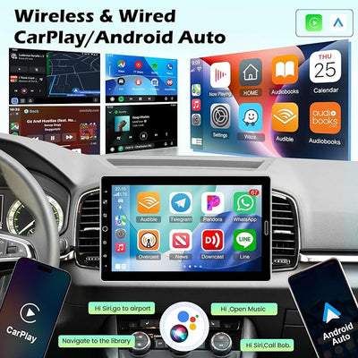 10.1 inch Single Din Touchscreen Radio 10 inch Car Stereo with Wireless Carplay Support AM FM Radio/YouTube Video/Bluetooth/Car Play/Android Auto + Backup Camera + Mic