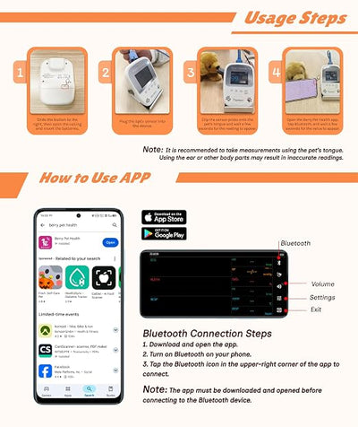 Free App Data Storage Veterinary Handheld AM1000A-Vet Blood Oxygen Saturation and Pulse Rate Tongue Probe Pets with Bluetooth