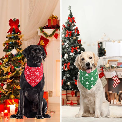 Christmas Dog Bandanas Small 2PCS, for Dog, Triangle Reversible Holiday Bandana for Boy Girl, Bibs Accessories for Small XS Dogs Cats Pets
