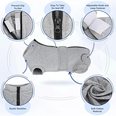 Lukovee Recovery Suit for Dogs, Zipper On Recovery Suit for Female Male Dog, Onesie Abdominal Wounds Cone E-Collar Alternative Prevent Licking Spay Recovery Suit (4XL, Grey)