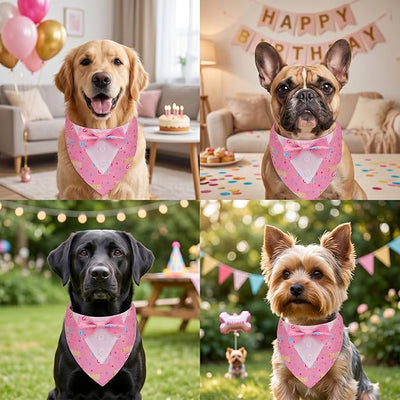 ADOGGYGO Birthday Girl Dog Tuxedo Bandana, Pink Collar with Bow Tie, Adjustable Formal Birthday Costume for Extra Large Dogs (XL)