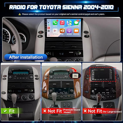 Leadfan 8 Core Radio for Toyota Sienna 2004-2010 Stereo Wireless Carplay Android Auto, 9” Touch Screen for Sienna Android Head Unit BT/Voice Control/GPS/WiFi/Camera/SWC/FM