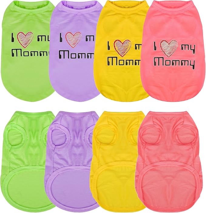 Expressive Pet Vest: 4PCS Sleeveless Dog Shirt with 'I Love My Mommy' Slogan, Ideal for Chihuahuas, Poodles, Yorkies, and More - Adorable Design, Ultimate Comfort, Easy Maintenance! XX-Large