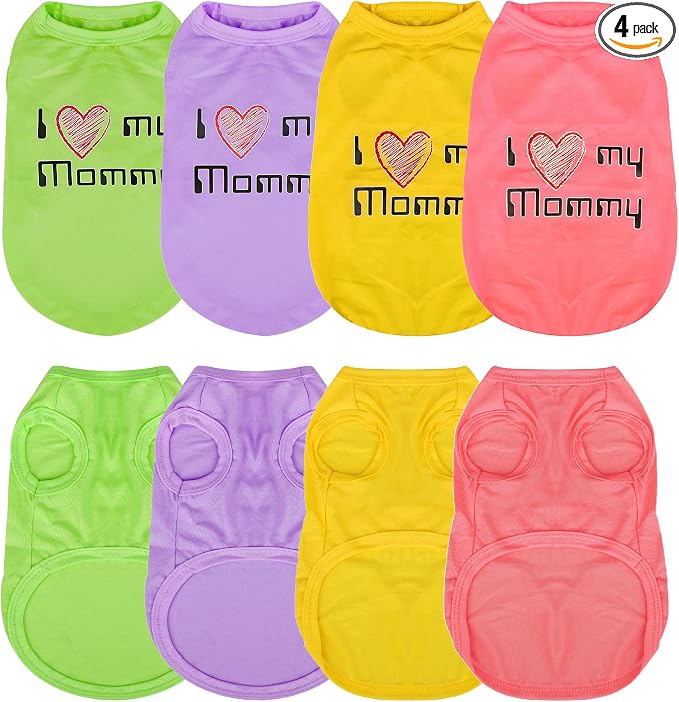 Expressive Pet Vest: 4PCS Sleeveless Dog Shirt with 'I Love My Mommy' Slogan, Ideal for Chihuahuas, Poodles, Yorkies, and More - Adorable Design, Ultimate Comfort, Easy Maintenance! X-Large