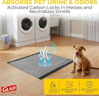 Glad for Pets Black Charcoal Puppy Pads - 6-Layer Leak-Proof Construction, Activated Carbon Odor Control, Pheromone Attractant - Disposable Dog Pee Pads for Potty Training, 23 x 23 in, 100 Count