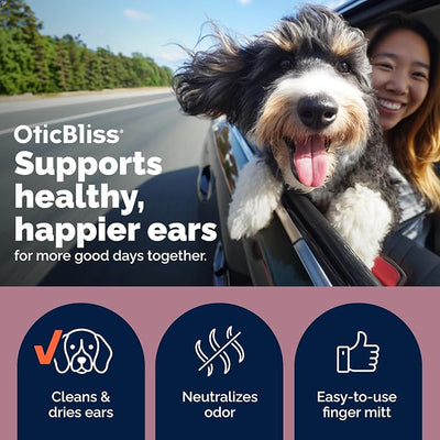 Vetnique Oticbliss Dog Ear Wipes, Cat & Dog Finger Mitt Ear Cleaner, Cleaning & Deodorizing Wipes for Dogs, Cats & Puppies, Remove Ear Wax, Dirt & Odor, Aloe for Itchy Ears (Fingermitt Wipes)