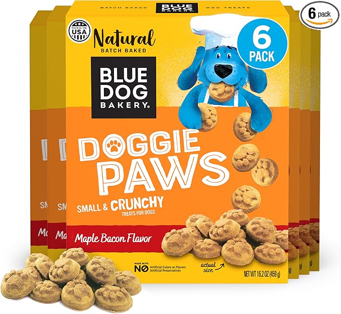 Blue Dog Bakery Natural Dog Treats, Doggie Paws, Maple Bacon Flavor, 16.2oz (6 Count)