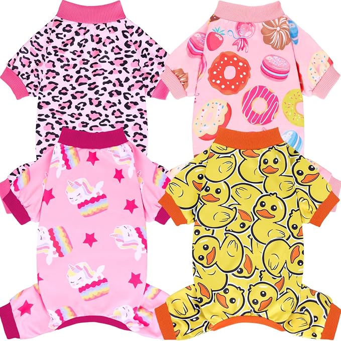XPUDAC 4 Pack Dog Pajamas Soft Strechy Duck Pink Print Puppy Clothes for Small Medium Dogs Girl Boy Cat Apparel-2X-Large
