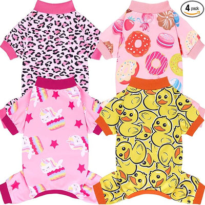 XPUDAC 4 Pack Dog Pajamas for Small Dogs Cats Plaid Dog Clothes Puppy Onesies Pet Christmas Pajamas Puppy Jumpsuits Pet Pjs Shirt Apparel, M