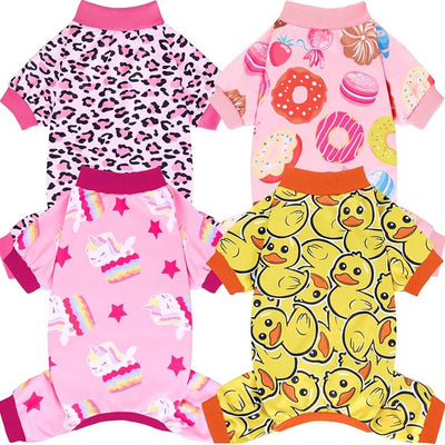XPUDAC 4 Pack Dog Pajamas Soft Strechy Duck Pink Print Dog Clothes for Small Medium Dogs Girl Boy Cat Apparel, XL