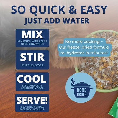 Under the Weather Bland Diet for Dogs, Chicken Rice & Bone Broth, 6oz | Easy to Digest for Sick Dogs, Contains Electrolytes, All Natural Freeze Dried, 100% Human Grade Meats, 1 Pack