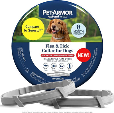 PetArmor Extend Large Dog Flea and Tick Treatment & Prevention, Collar for Large Dogs Above 18 lbs., 8 Months of Protection, Odorless & Non-Greasy, Waterproof, Kills Fleas, Ticks, and Larvae, 2 Count