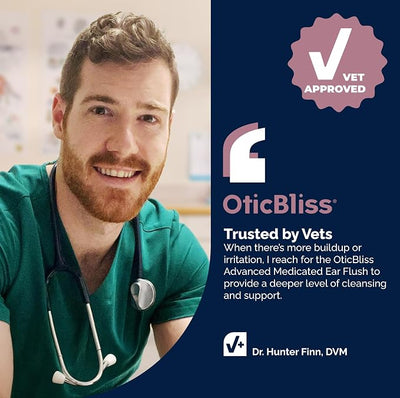 Vetnique Oticbliss Medicated Dog Ear Wipes, Dog & Cat Ear Cleaner Yeast, & Ear Infection Treatment with Hydrocortisone, Antibacterial & Antifungal for Itchy Ears (Medicated Ear Wipes)