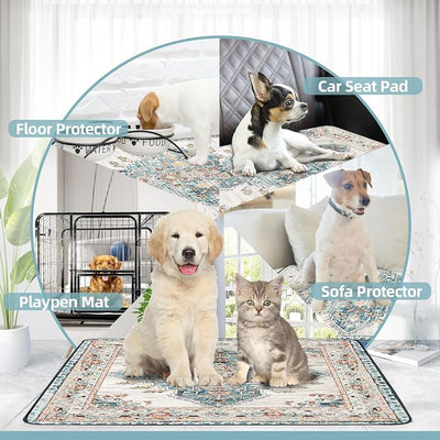 SCLOSE Washable Pee Pads for Dogs Large 2 Pack, 48" x 48" Reusable Puppy Pads Waterproof Dog Rugs, Super Absorbent, Leakproof, Dog Crate Pad, Playpen Mat, Whelping Pads, Blue Medallion