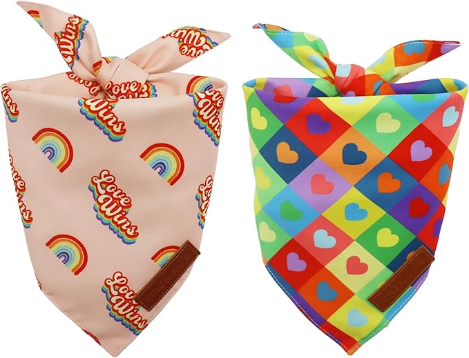Realeaf Pride Dog Bandanas 2 Pack, LGBT Rainbow Scarves Bibs for Dogs, Premium Durable Fabric, Triangle Reversible Bandana for Small Medium Large and Extra Large Dogs Pets (Large)