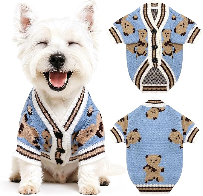 PETCARE Small Dog Sweater Cute Bear Dog Cardigan Coat Clothes for Small Medium Dogs Boy Girl Cat Sweaters Clothes for Cats Only Soft Warm Fall Winter Puppy Knitted Outfits Chihuahua Shih Tzu, Blue