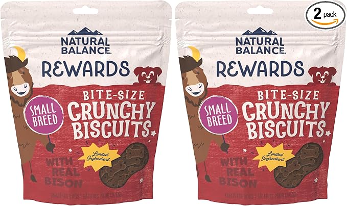 Natural Balance Limited Ingredient Rewards Crunchy Biscuits, Bite-Size Grain-Free Dog Treats for Small-Breed Adult Dogs, Made with Real Bison, 8 Ounce (Pack of 2)