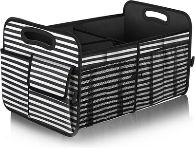 Femuar Car Trunk Organizer,Car Storage Organizer with 72L Large Capacity Waterproof Collapsible and 11 Pockets,Trunk Organizer for Car Suv/Jeep/Sedan, Large Size, Stripe