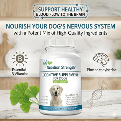 Cognitive Support for Dogs, Promotes Dog Brain Health, Mental Support Supplement for Cognitive Difficulties, 120 Chewable Tablets