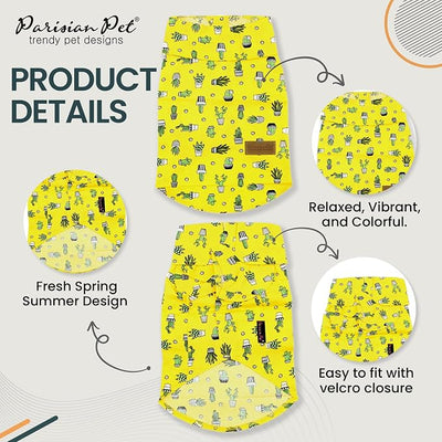 Parisian Pet Cactus Dog Shirt - Cotton Clothes for Small Dogs - Stylish Tropical Yellow Dog Outfit - Lightweight and Soft Puppy Clothes - Trendy Tshirts for Dogs - Comfortable Summer Camp Pet Apparel