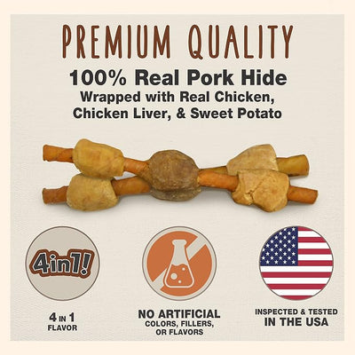 Cadet Gourmet Shish Kabob Dog Treats, Healthy Dog Chew Sticks for Dogs, Rawhide Chews with Chicken and Sweet Potato, Natural Pork Hide Twist Sticks, 5-Inch Sticks, 24 oz. Bag
