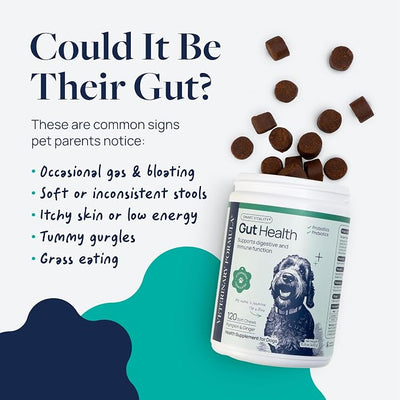 Veterinary Formula Gut Health Supplement for Dogs – Vet-Formulated Probiotic Chews with Digestive Enzymes & Fiber – Smart Vitality Support Digestive Health, Gut Balance & Stool Quality, 120 Soft Chews