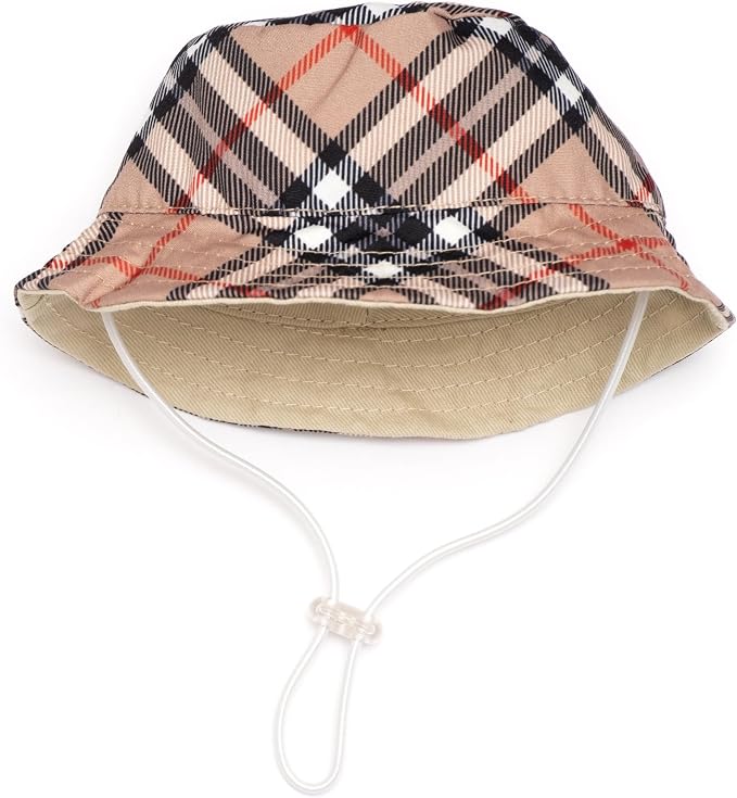 THE WORTHY DOG Plaid Hat for Dogs – Lightweight Pet Sun Hat with Adjustable Chin Strap, Soft Brim & Bright Colors - Tan, X-Large
