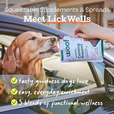 WOOF LickWells Calming Support - Dog Lick Mat Spread and Calming Supplement for Dogs - Promotes Relaxation for Normal Stress -Pairs with FlipMat and LickMat - 12 oz - PB & Sweet Potato Flavor