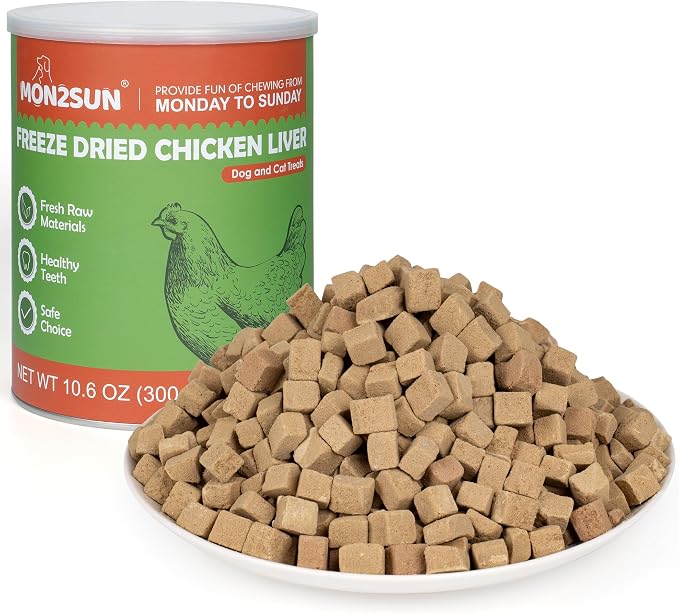 MON2SUN Freeze Dried Chicken Liver Cat and Dog Treats, Single Ingredient Natural and Healthy Dog Snacks, High Protein Training Treats & Food Topper, 10.6oz