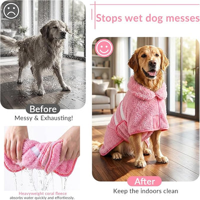 Bienbee Dog Bathrobe, Quick Drying Super Absorbent Pet Robes for Small Medium Large Dogs, Drying Coat for After Bath & Swim, Warm & Cozy Dogs Towels, Dog Puppy Bath Supplies, Pink L