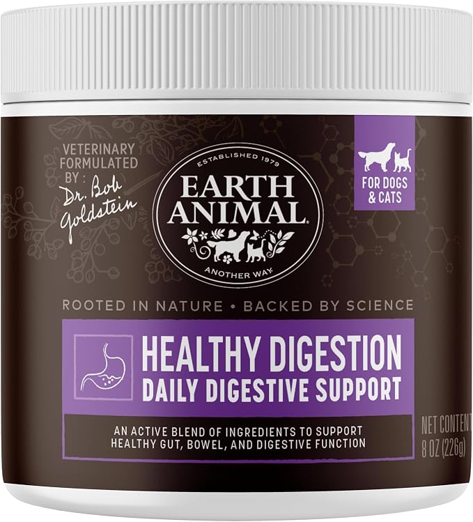 Earth Animal Apothecary Powder Supplement - Healthy Digestion Nutritional Powder for Dogs & Cats - 8 oz