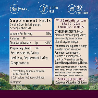 WishGarden Herbs Digestive Rescue, Organic Herbal Tincture, Ginger Fennel Peppermint, Soothes Bloating Gas Nausea, Stomach Relief Liquid Drops, 2 oz