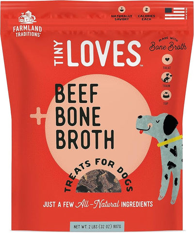 Farmland Traditions Tiny Loves Jerky Trainer Treats for Dogs w/Bone Broth (Beef, 32 oz.)