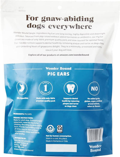 Amazon Brand – Wonder Bound Whole Pig Ears Dog Treats, Pork, 6 ounce, 6 Count (Pack of 1)