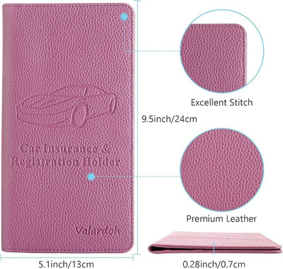 Valardoh Premium Car Registration and Insurance Card Holder, Car Document Holder for Cards, Driver License & other Essential Documents (Purple)