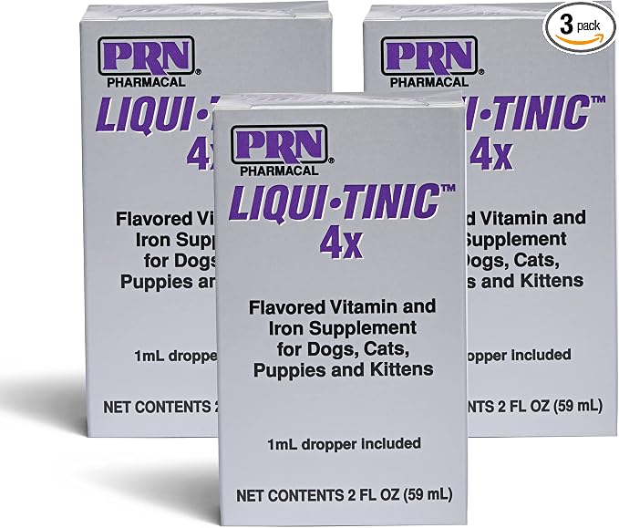 PRN Pharmacal Liqui-Tinic 4X - Iron & B Vitamin Supplement for Pets - Liver-Flavored - 2 fl oz (3 Pack)