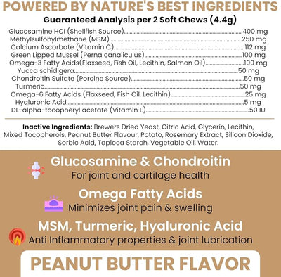 Glucosamine for Dogs Hip and Joint Supplement - 60 Soft Chews for Senior Dogs with Glucosamine, Chondroitin, MSM, and Omegas - For Mobility, Cartilage, and Joint Health - Peanut Butter Flavor