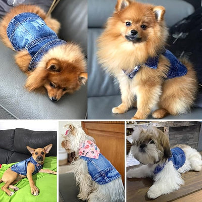 Dog Jean Jacket, Blue Denim Shirt Classic Lapel Vest Coat Costume Puppy T-Shirt, Comfort Tank Top Cool Apparel, Washed Pet Clothes for Dogs Boy Girl (Blue, X-Large)