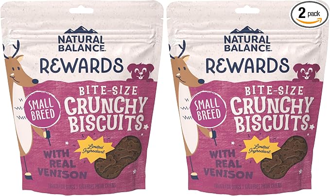 Natural Balance Limited Ingredient Rewards Crunchy Biscuits,Bite-Size Grain-Free Dog Treats for Small-Breed Dogs,Made with Real Venison,8 Ounce,(Pack of 2)