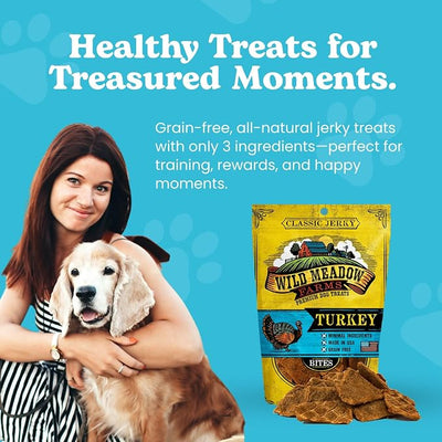 Classic Turkey Bites, Soft Jerky Treats for Dogs, Grain-Free & All-Natural, Ideal for Training, Portioning, and High-Value Rewards for All Breeds & Ages - 3.5 Ounce Pouch
