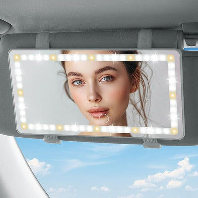 JOYTUTUS Car Sun Visor Vanity Mirror, Car Vanity Mirror with Lights, Makeup with 3 Light Modes & 60 LEDs, Rechargeable Dimmable Touch Control Travel Makeup for Sedan Truck SUV