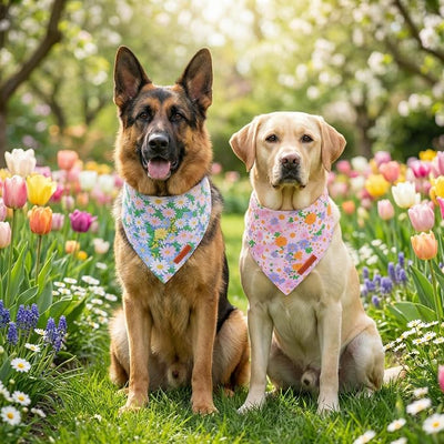 ADOGGYGO Floral Dog Bandanas, Spring Summer Daisy Pet Scarf, Premium Fabric, Purple Pink Flower Bandanas for Medium Large Dogs (Large)