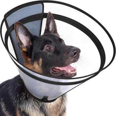 Dog Cone to Stop Licking, Clear Recovery Collar with Detachable Zipper, Sturdy Elizabethan Collar for Large Medium Small Dogs, Soft Adjustable Cone After Surgery Patented, Black S
